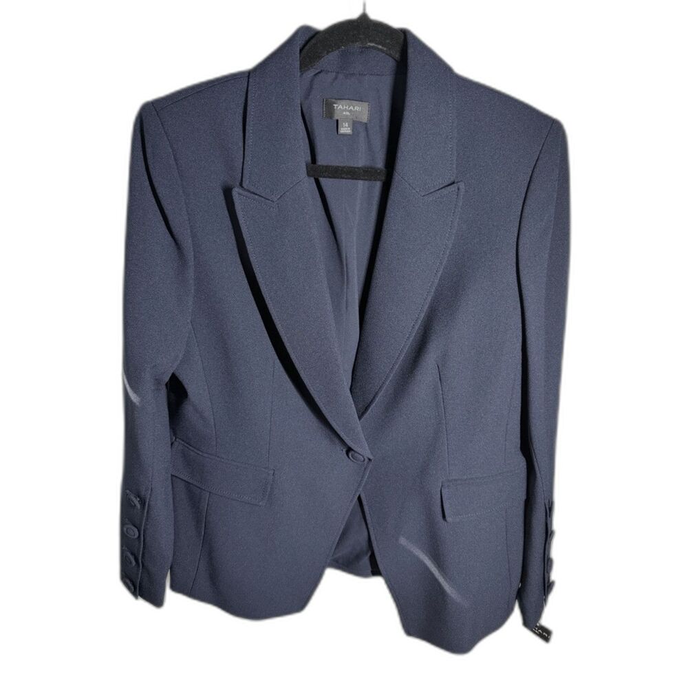 Tahari ASL Women’s Size 14 Blue Peak Lapel One Button Tailored Blazer